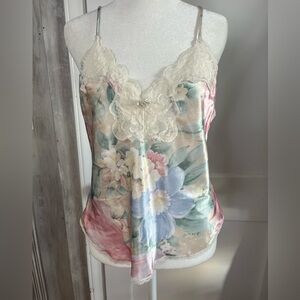 Vintage pastel Floral Lace Trim Chemise Camisole Top size 34 fairy y2k coquette